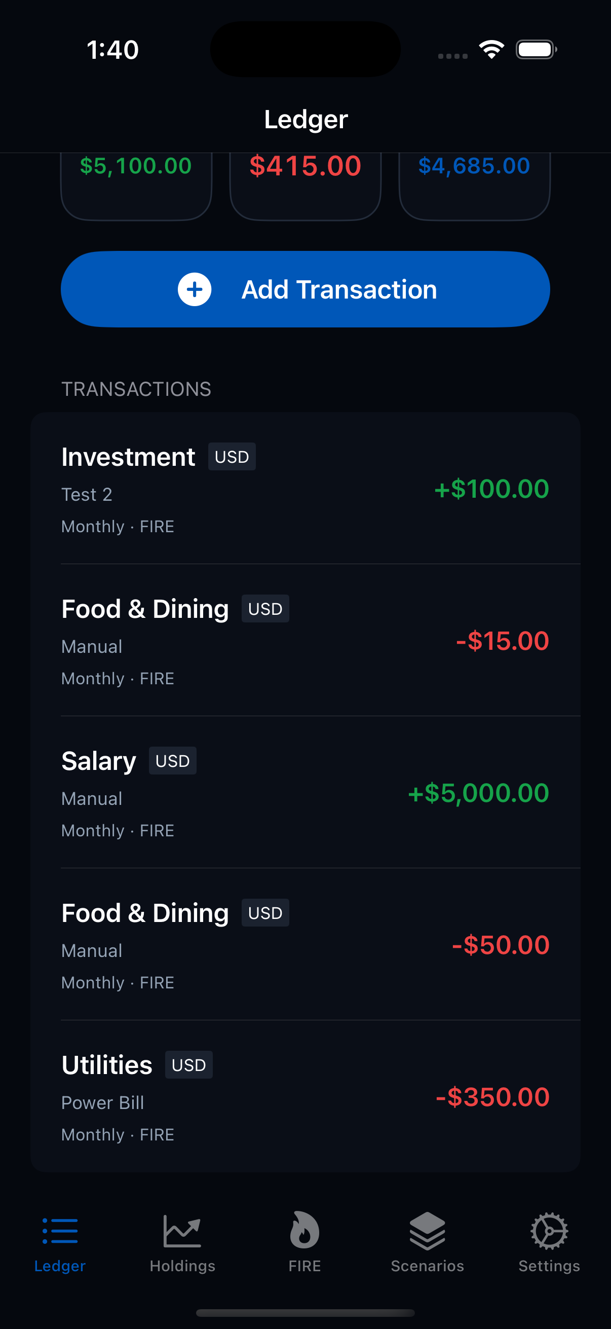 LumaV dark theme ledger screen